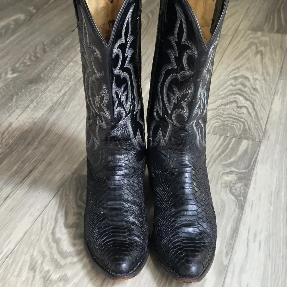 CS Vintage Tony Lama black python skin Men's US 10D cowboy boots